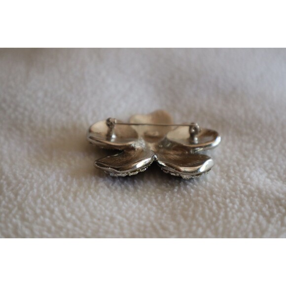 Vintage Signed Avon Blue Waffle Lucite Rhinestone Flower Silver Tone Brooch 1.8" - Picture 5 of 14